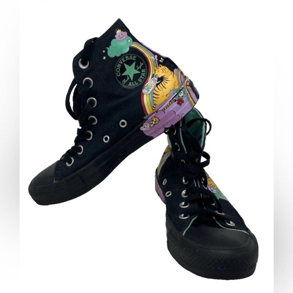 Converse Kids Black and Green High-Top Sneakers